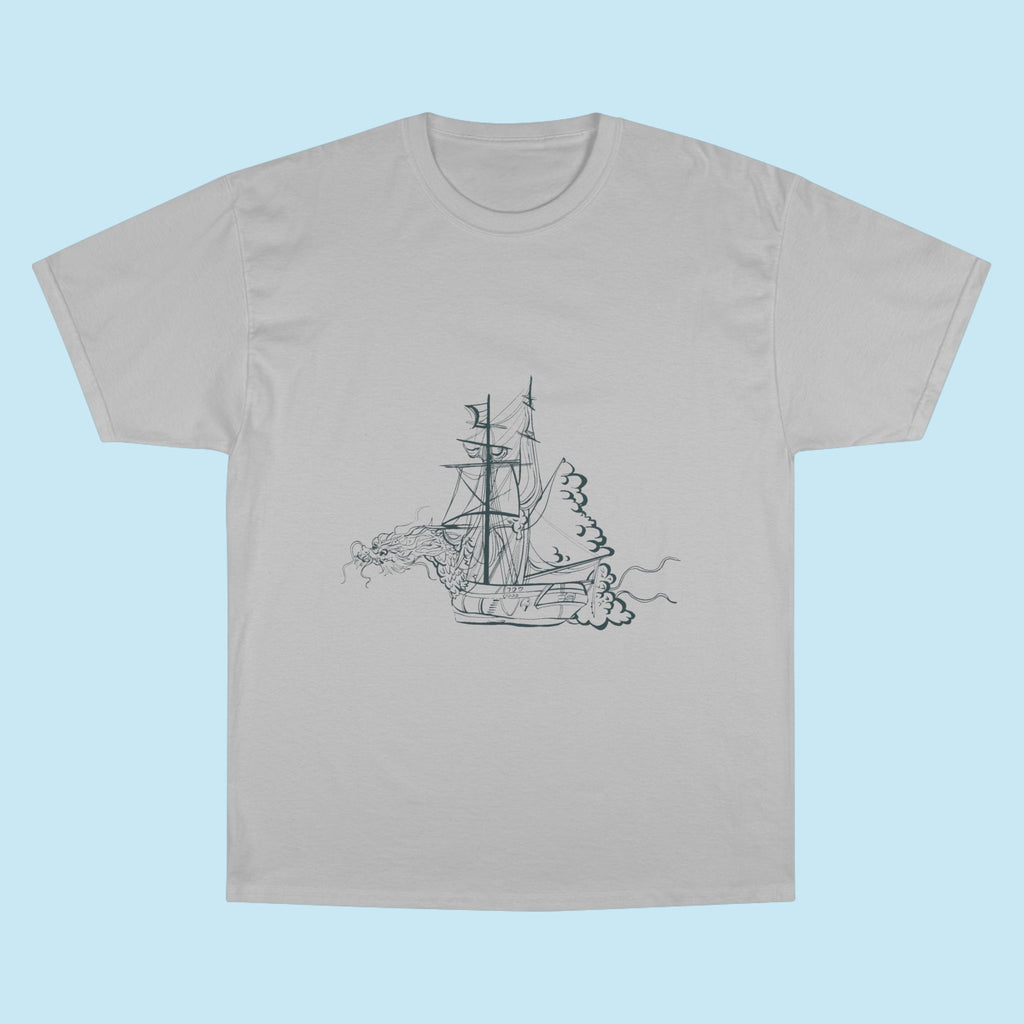 Sailing Ship Sketch T-Shirt — Minimal Nautical Line Art Tee