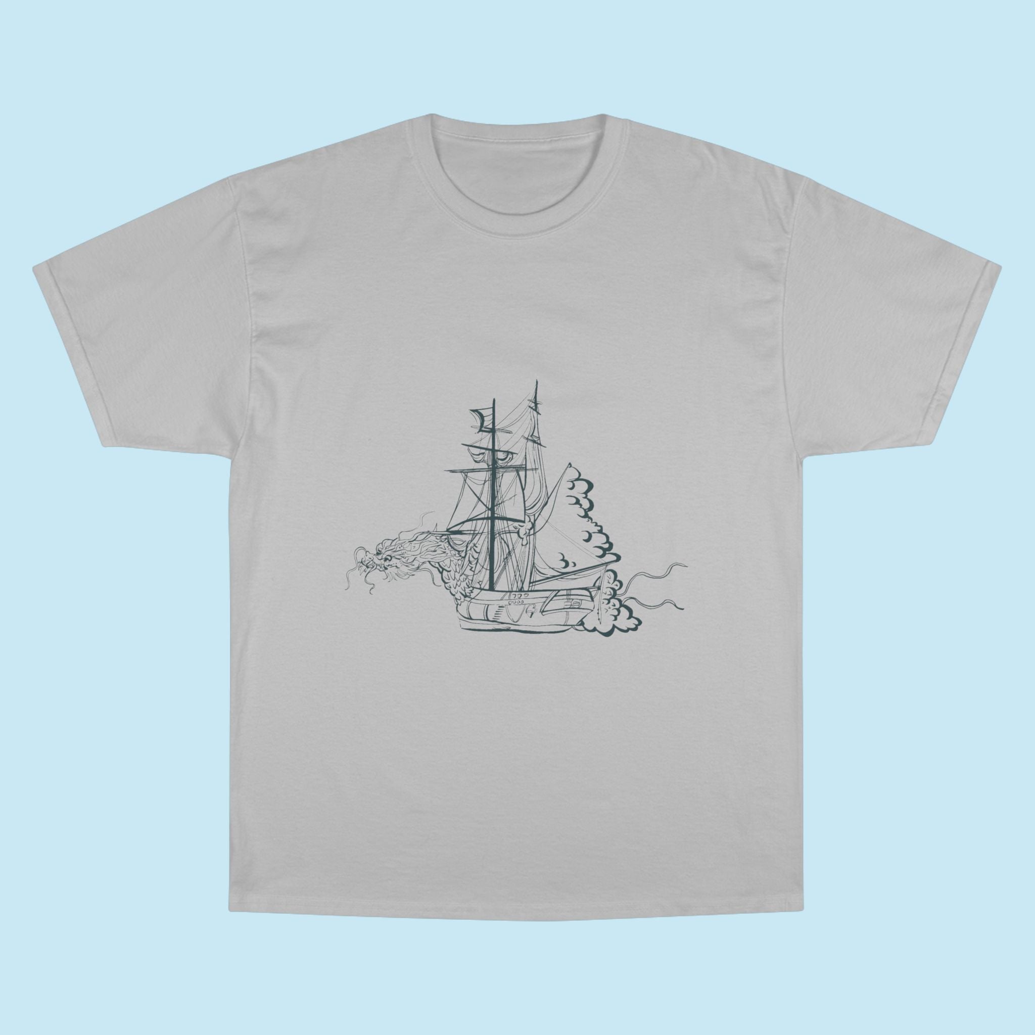 Sailing Ship Sketch T-Shirt — Minimal Nautical Line Art Tee