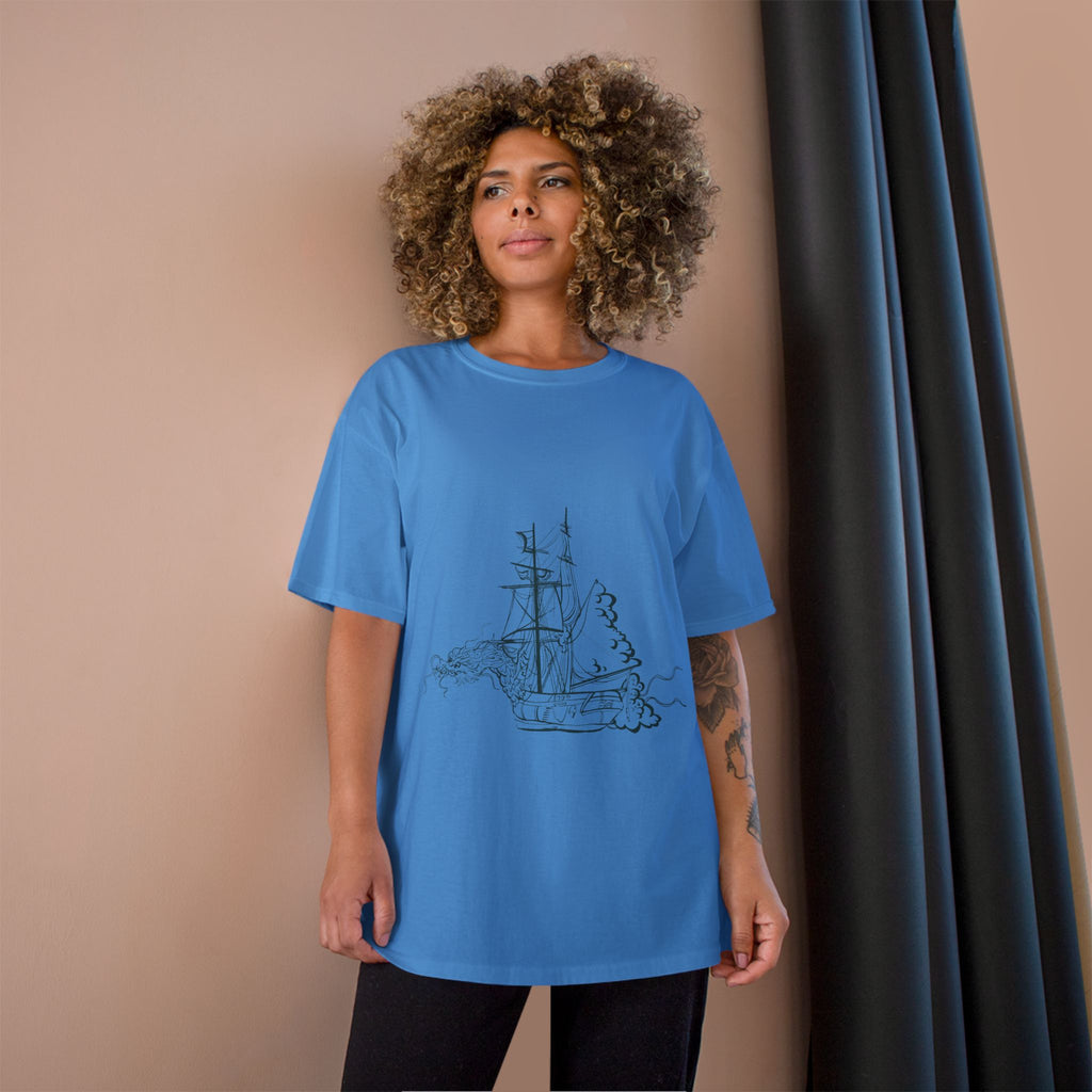 Sailing Ship Sketch T-Shirt — Minimal Nautical Line Art Tee