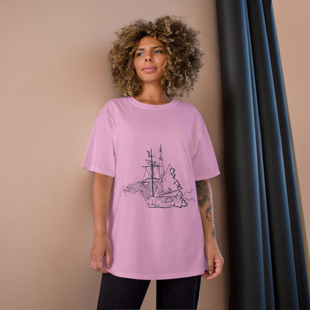 Sailing Ship Sketch T-Shirt — Minimal Nautical Line Art Tee