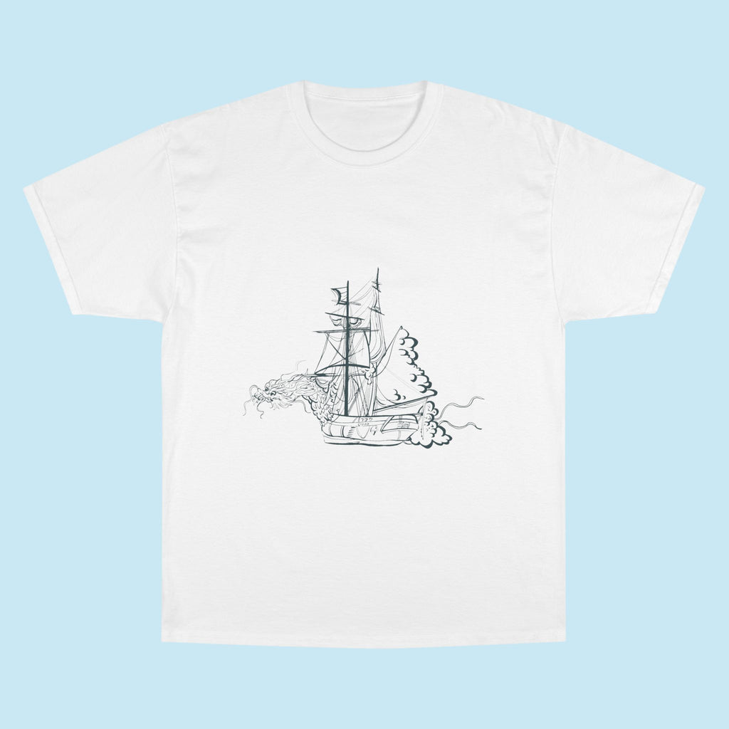 Sailing Ship Sketch T-Shirt — Minimal Nautical Line Art Tee