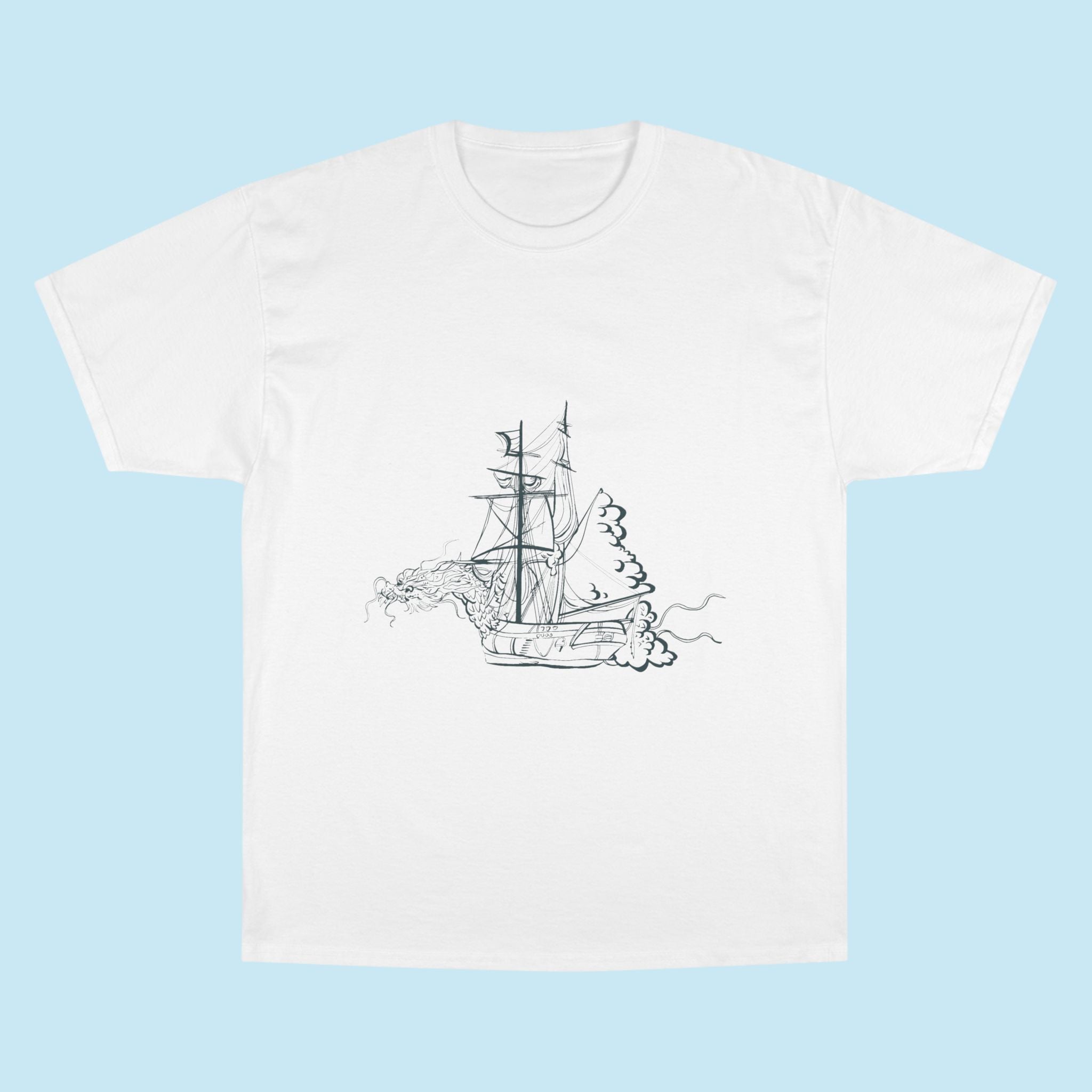 Sailing Ship Sketch T-Shirt — Minimal Nautical Line Art Tee