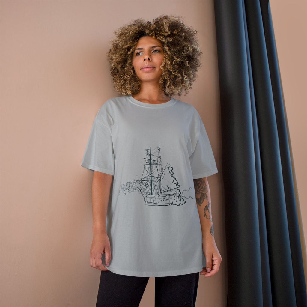 Sailing Ship Sketch T-Shirt — Minimal Nautical Line Art Tee