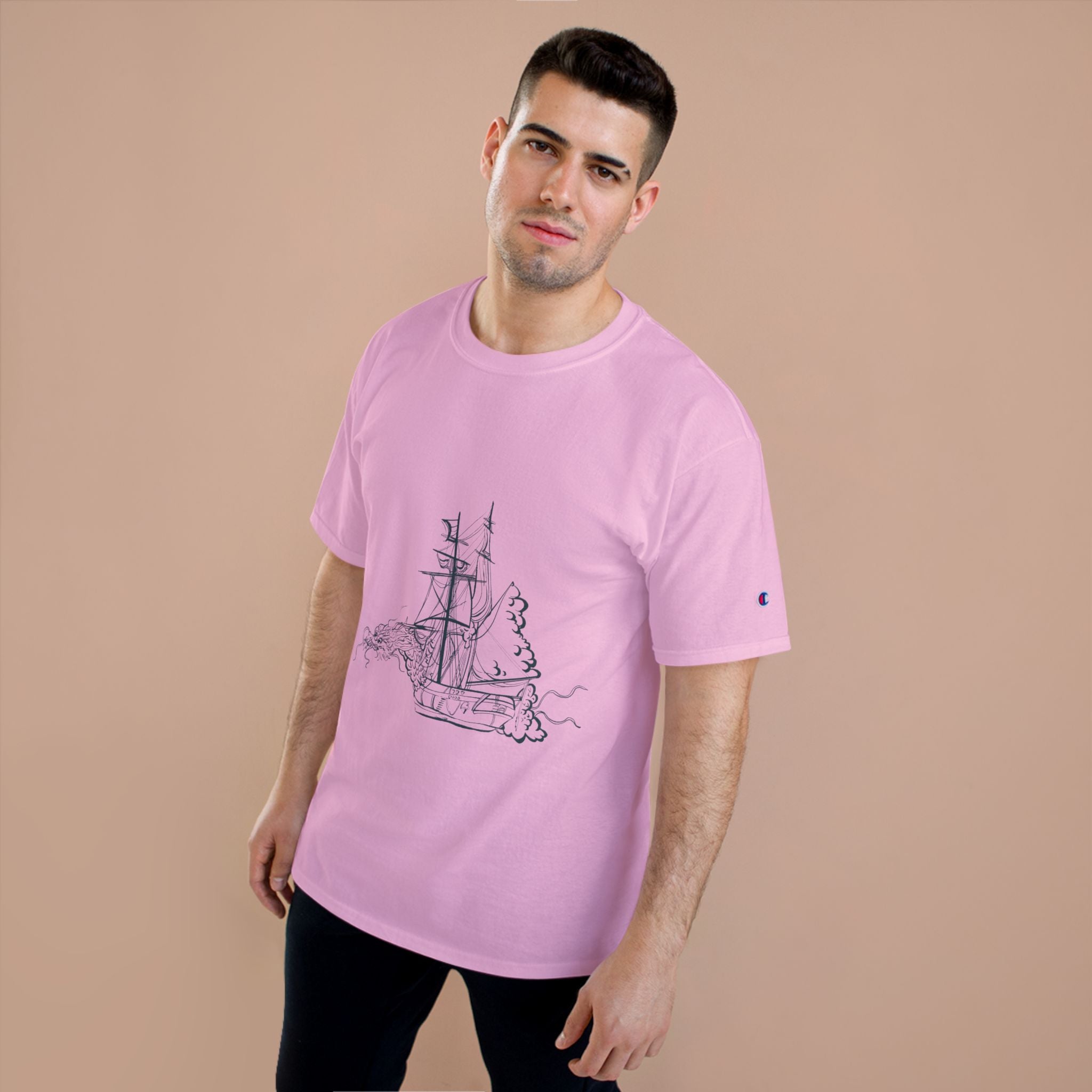 Sailing Ship Sketch T-Shirt — Minimal Nautical Line Art Tee
