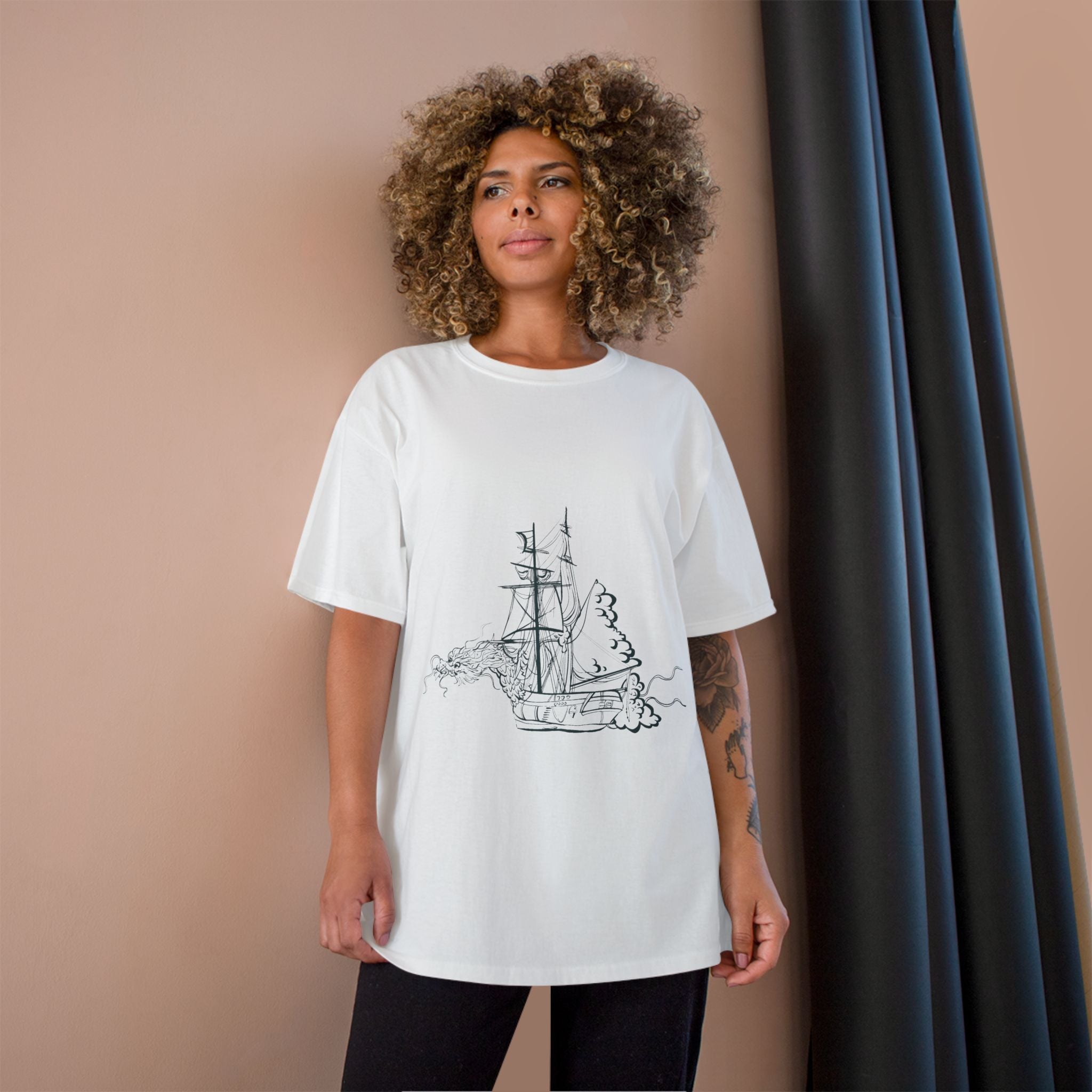 Sailing Ship Sketch T-Shirt — Minimal Nautical Line Art Tee