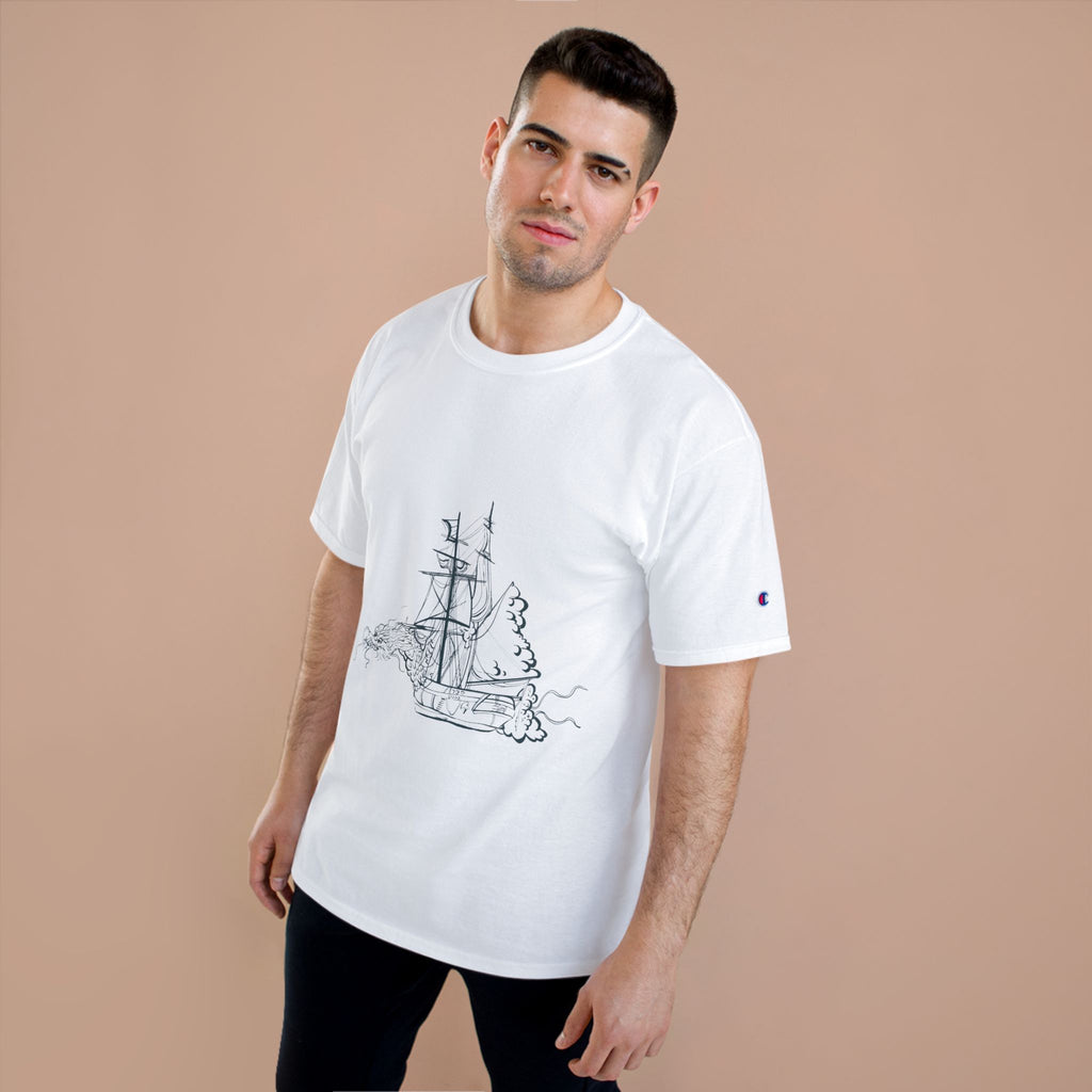 Sailing Ship Sketch T-Shirt — Minimal Nautical Line Art Tee