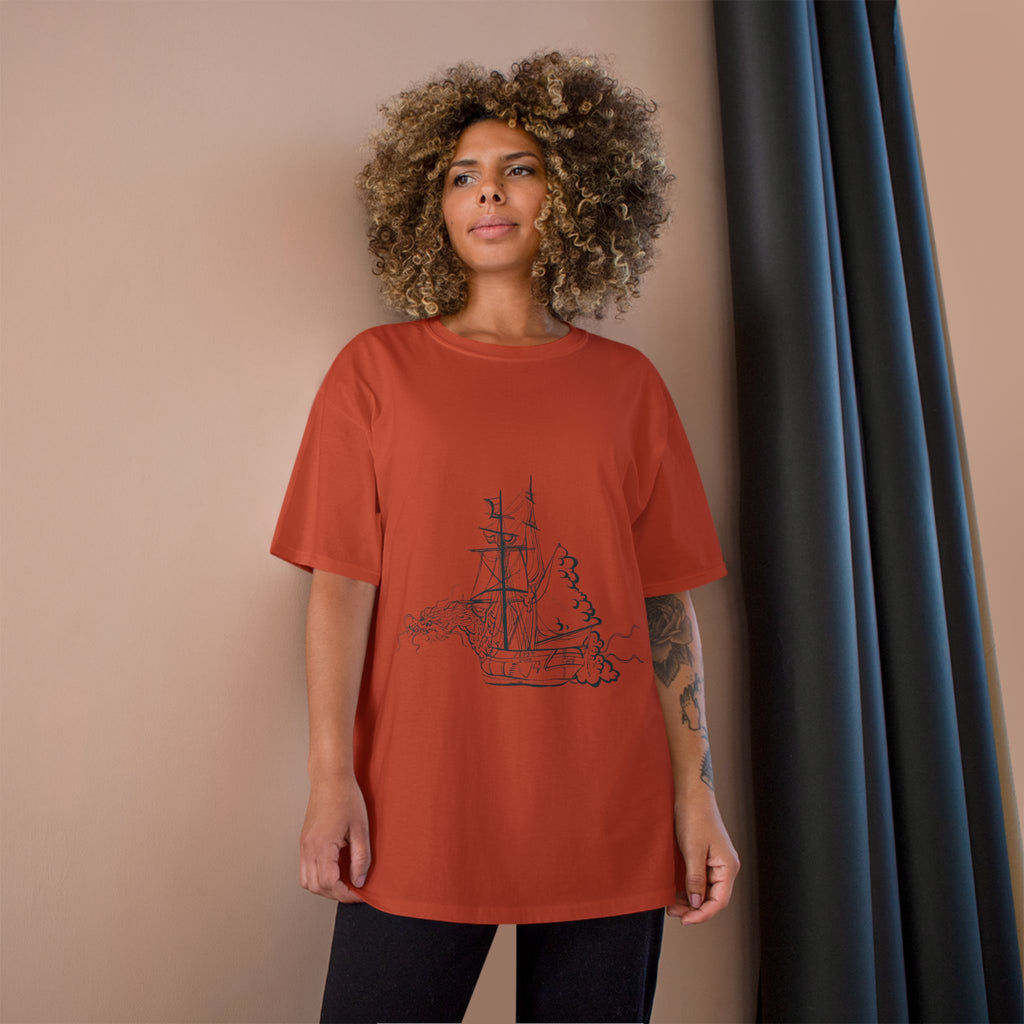 Sailing Ship Sketch T-Shirt — Minimal Nautical Line Art Tee