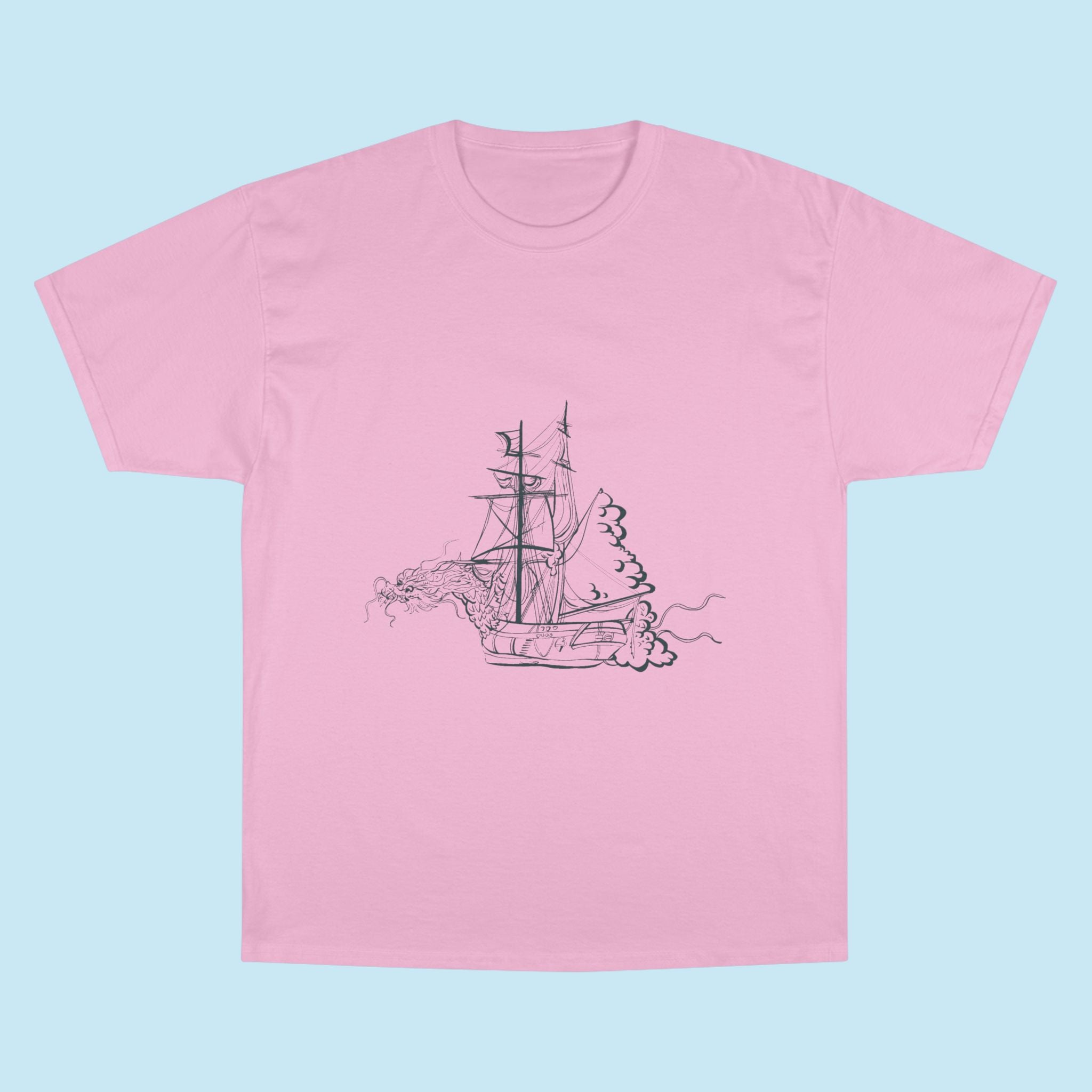 Sailing Ship Sketch T-Shirt — Minimal Nautical Line Art Tee